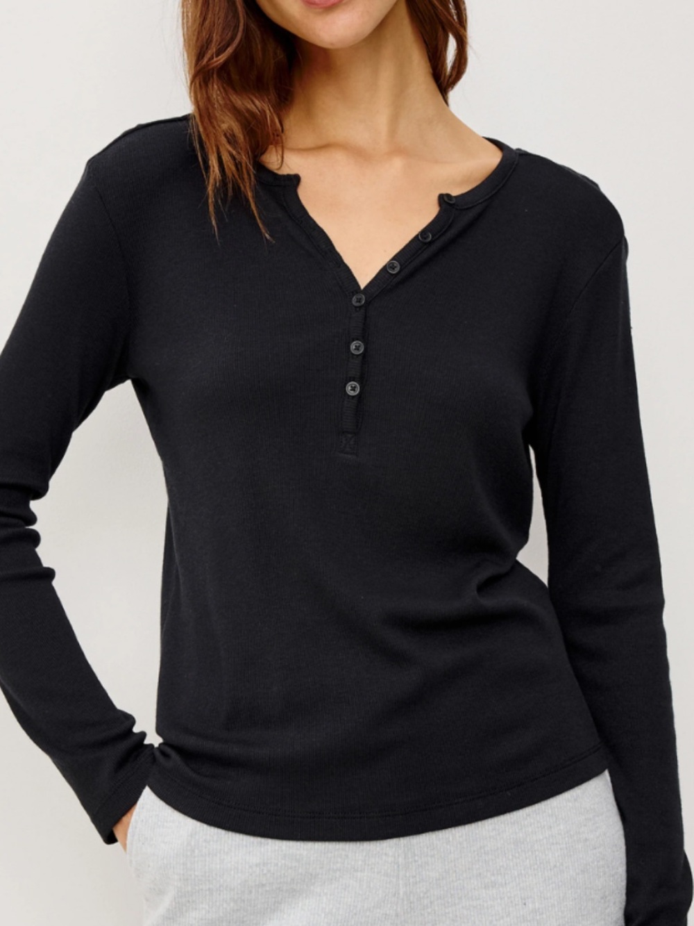 Athleta Black Long-Sleeve Ribbed Henleysize small nwt